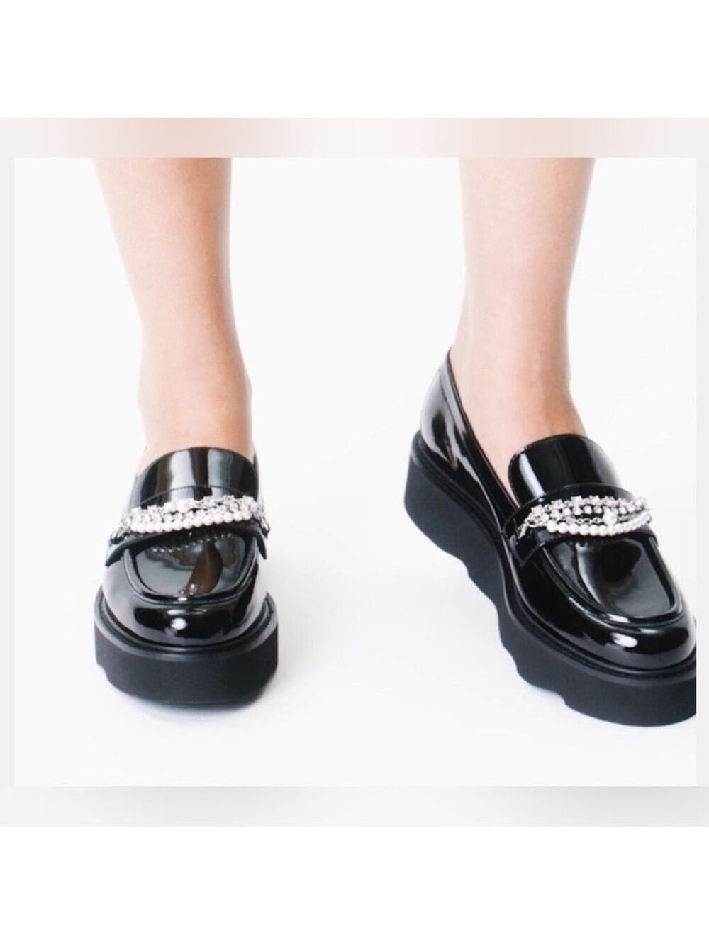 Stuart Weitzman Pearldrop Slip On Platform Loafer Flats - NWT